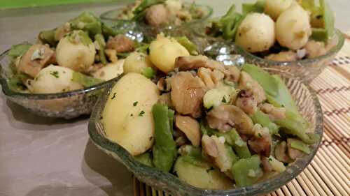 Stir fry of flat bean, potatoes, chestnut and parsley