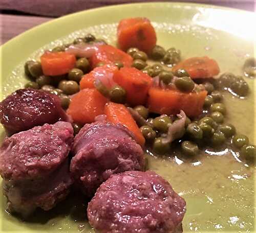 Toulouse sausages with peas and carrots from Elodie