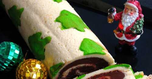 Christmas Tree Patterned Swiss Roll Cake