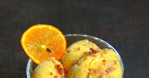 Eggless Clementine Gelato with Salted caramel Flakes