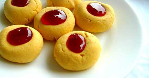 Eggless Custard Thumbprint Jam Cookies