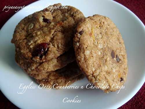 Eggless Oats,Cranberries N Chocolate Chips Cookies