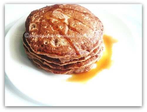 Eggless,Sugarfree Chocolate Puffed Rice Wholewheat Pancakes