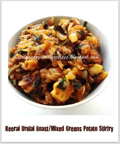 Keerai Urulai Roast/Mixed Greens Potato Stirfry