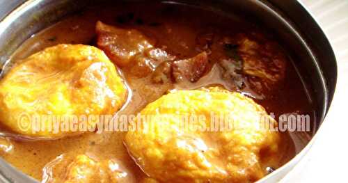 Mini Omelettes in Tamarind Gravy/Mutta Paniyaram Karakuzhambu