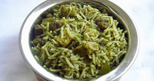 Mint, Paneer & Soyachunks Pulao~~Pressure Cooker Method