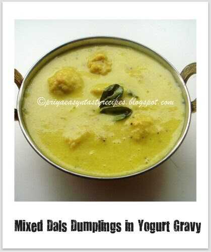 Mixed Dals Dumplings In Yogurt Gravy/Paruppu Urundai Mor Kuzhambu