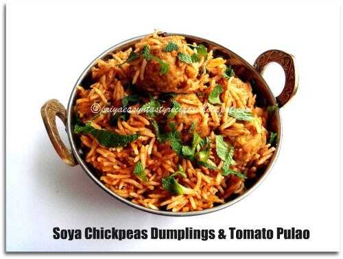 Soya Chickpeas Dumplings & Tomato Pulao