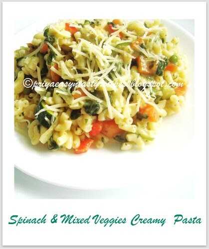 Spinach & Mixed Veggies Creamy Pasta