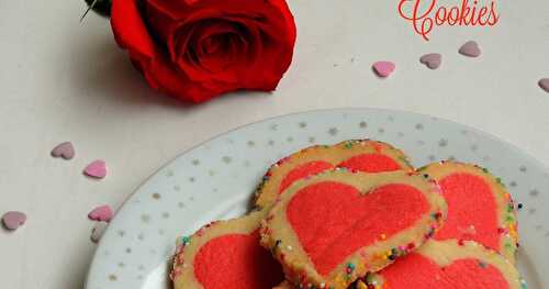 Sprinkles Crusted Valentine Heart Cookies/ Eggless Heart Shaped Butter Cookies