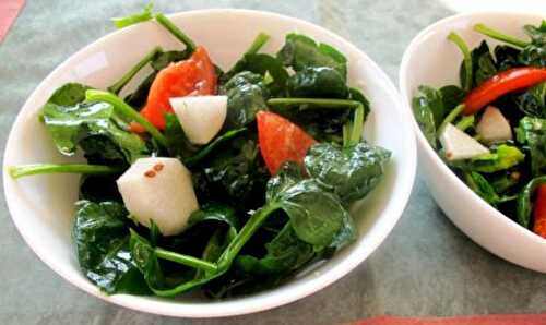 Fresh Spinach Salad With Radish, Tomato And Garlic Dressing