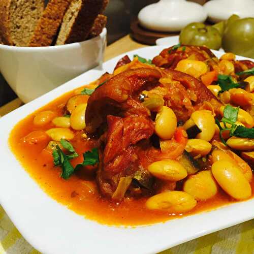 Smoked pork joint, sausages and butterbeans stew