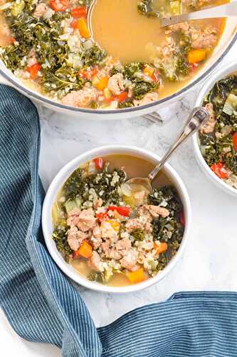 Healthy Kale and Sausage Soup with Cauliflower Rice