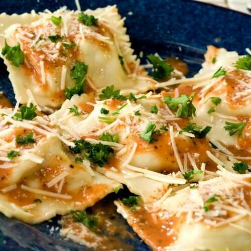 Home-made four cheeses ravioli