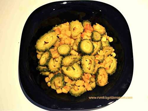 Bengali Style Aloo Korola Bhaja | Potato-Bitter Gourd fry - Rumki's Golden Spoon