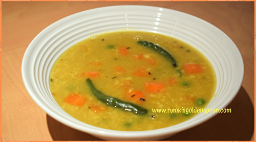 Bengali Style Vegetable Moong Dal | Yellow Lentils with Peas and Carrots - Rumki's Golden Spoon
