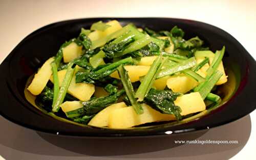 Choy sum Potato Stir Fry with Garlic - Rumki's Golden Spoon