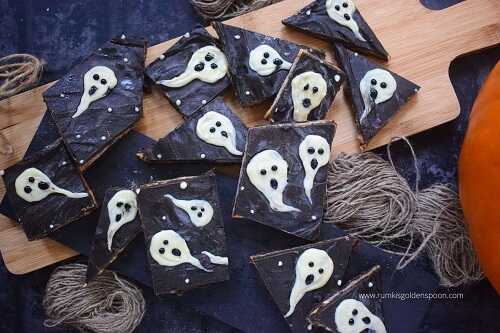 Halloween ghost bark | Ghastly bark | Halloween treats for kids | Halloween treats homemade - Rumki's Golden Spoon