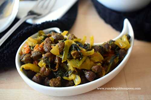 Kala Chana Palak | Black Chickpeas-Spinach Dry Curry - Rumki's Golden Spoon