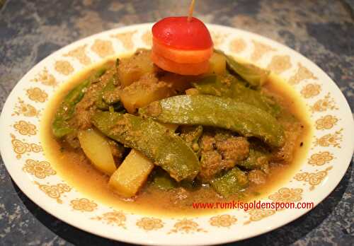 Spicy Mangetout-Potato Curry | Kachchi Matar-Aloo Ki Sabzi - Rumki's Golden Spoon