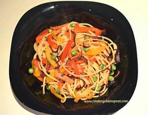 Vegetable stir fried spaghetti - Rumki's Golden Spoon