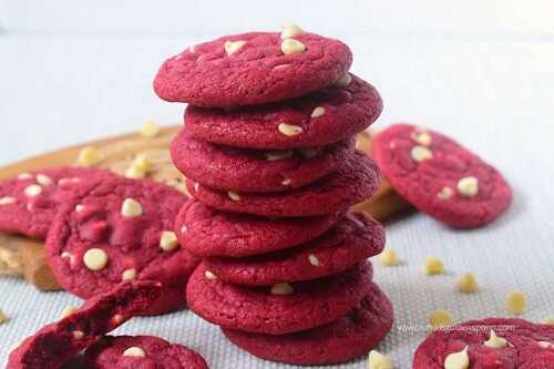 Red velvet cookies with white chocolate chips | Red velvet cookies recipe | Valentine’s day cookie recipe