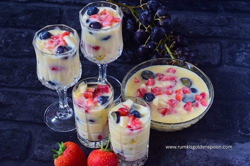 Fruit custard recipe | Fruit salad with custard recipe | How to make fruit custard