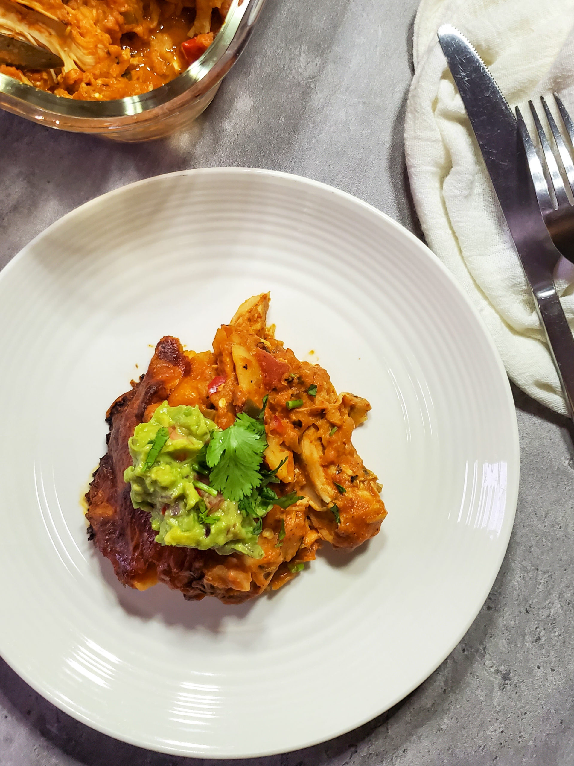 Slow Cooker Enchilada Casserole with Guacamole