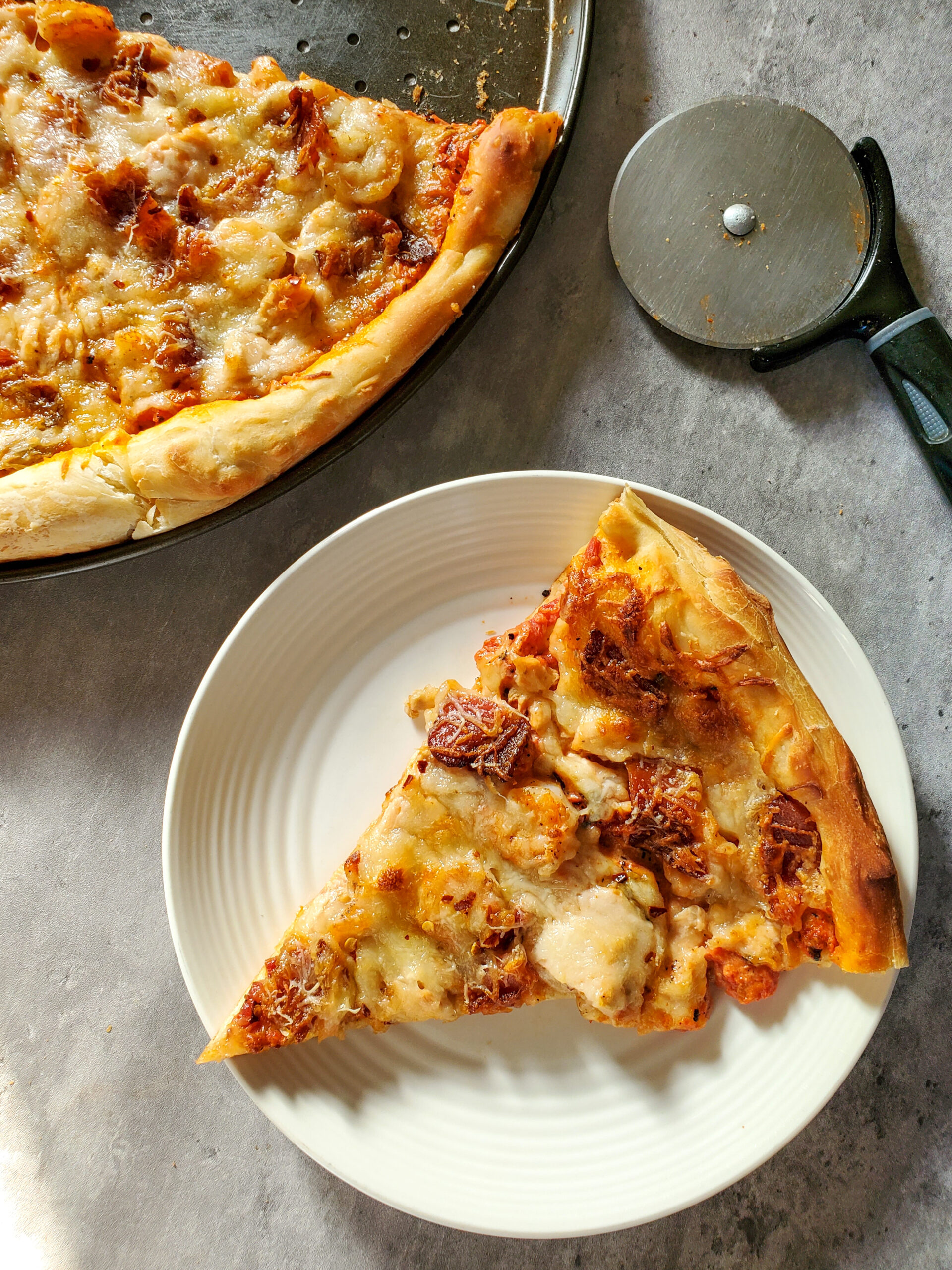 Seafood Pizza with a Pink Sauce