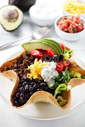 Beef Taco Salad in Tortilla Bowls