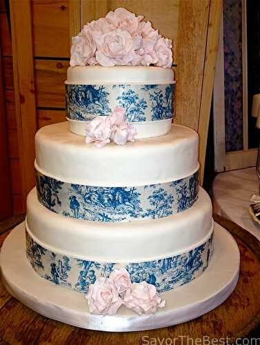 Blue Toile Wedding Cake Design