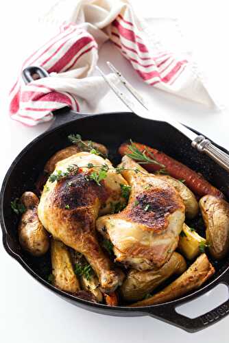 Cast Iron chicken quarters with vegetables