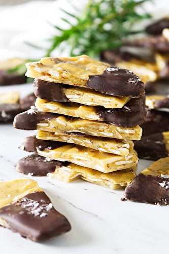 Chocolate Dipped Rosemary Almond Brittle