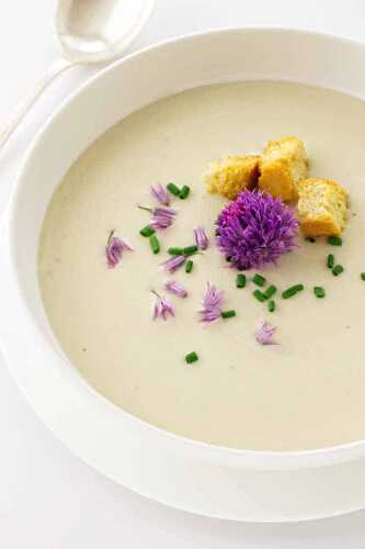 Creamy Potato Leek Soup with Chive Blossoms