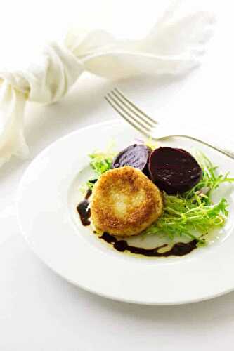 Fried Goat Cheese Discs and Roasted Beet Salad