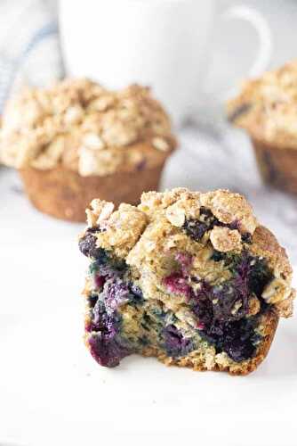 Healthy Banana Blueberry Muffins with Lemon Oatmeal Streusel