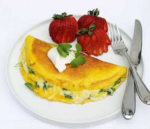 Pea Shoots and Swiss Cheese Omelet