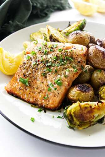 Sheet Pan Salmon with Brussels Sprouts and Potatoes