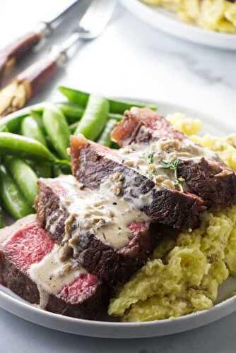 Sous Vide Bison Ribeye Steak with Peppercorn Sauce