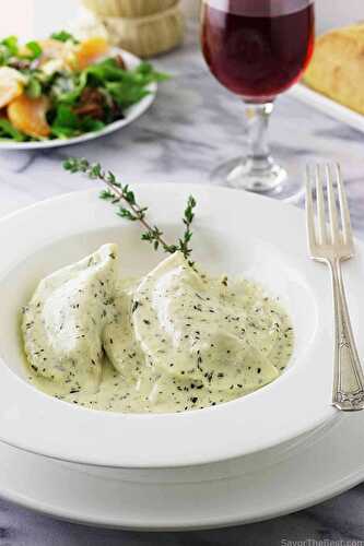 Spelt Agnolottis with Mushrooms, Pine Nuts and Goat Cheese