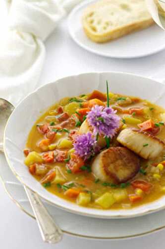 Vegetable Chowder with Seared Scallops