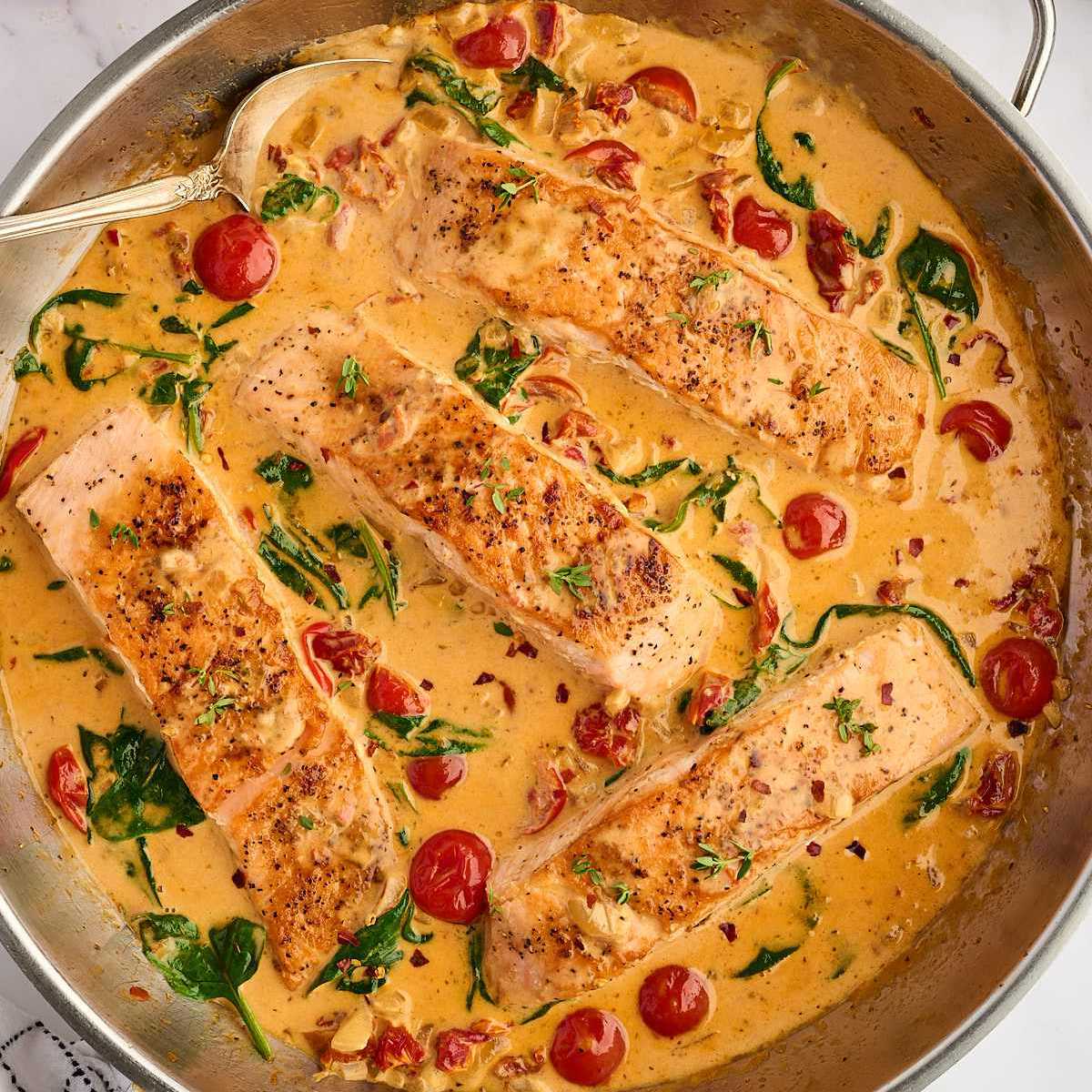 Creamy Tuscan Salmon with Spinach