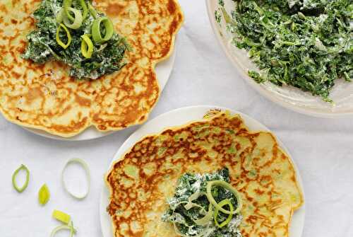 Leek Pancakes with Spinach, Kale and Ricotta