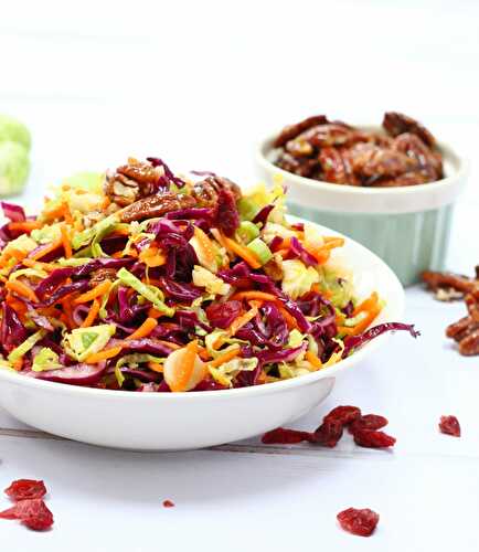 Brussel Sprout Coleslaw with Caramelized Pecans