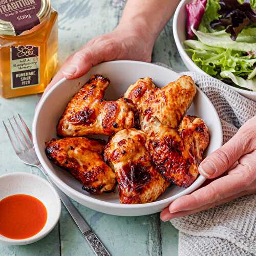 Marinated air fryer chicken wings with honey and hot sauce