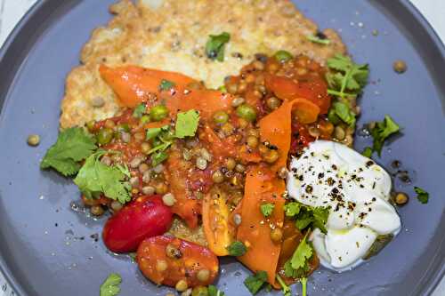 Potato rosti with spicy lentils