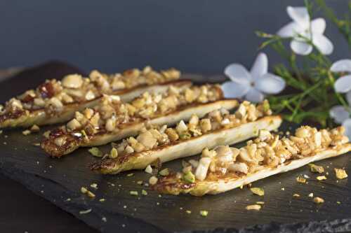 Caramelized white asparagus with nut dressing