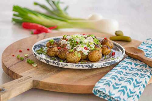 Oven-baked potatoes with coriander yogurt
