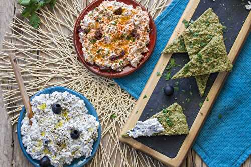 Parsley flat bread with two feta spreads