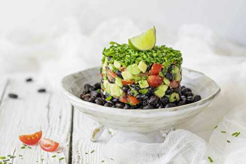 Timbale of avocado, black beans and tomato